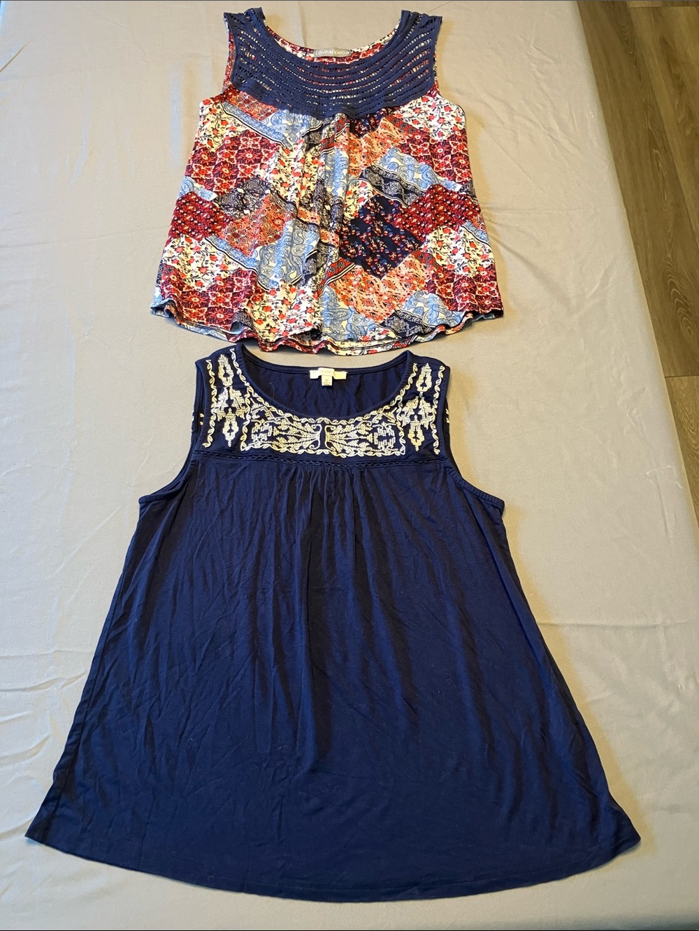Embroidered Navy Women's Tank Top with Scoop Neck & Multi Color Tank Top
